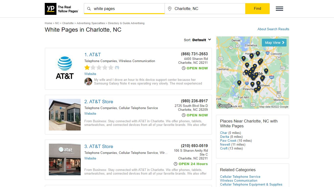 White Pages Locations & Hours Near Charlotte, NC - YP.com